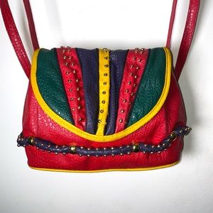 Vintage red multicolored studded bag